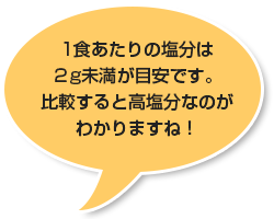 1食あたりの塩分は２ｇ未満が目安です。比較すると高塩分なのがわかりますね！