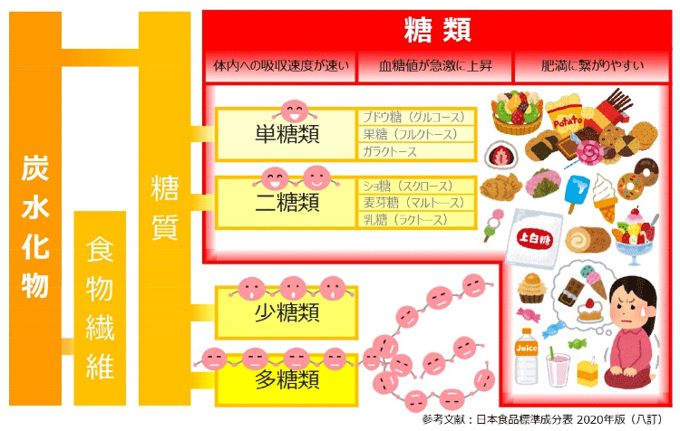 「炭水化物」の中の「糖質」の中の「糖類」とは！